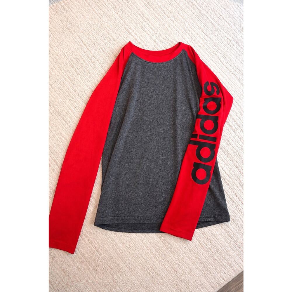 Adidas Long Sleeve Shirt Youth Size Medium Gray Red Climalite Athletic